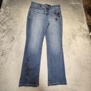 Lee Jeans Womens 12 Blue Medium Wash Straight Floral Embellished Flex